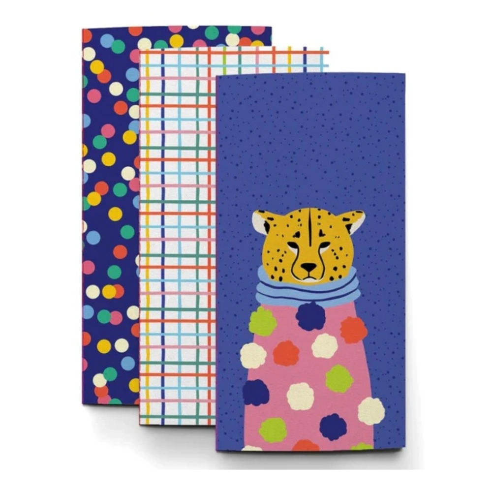 Pipsticks 3 Pack Stripes And Spots Colorful Notebook Cheetah In A Sweater Design